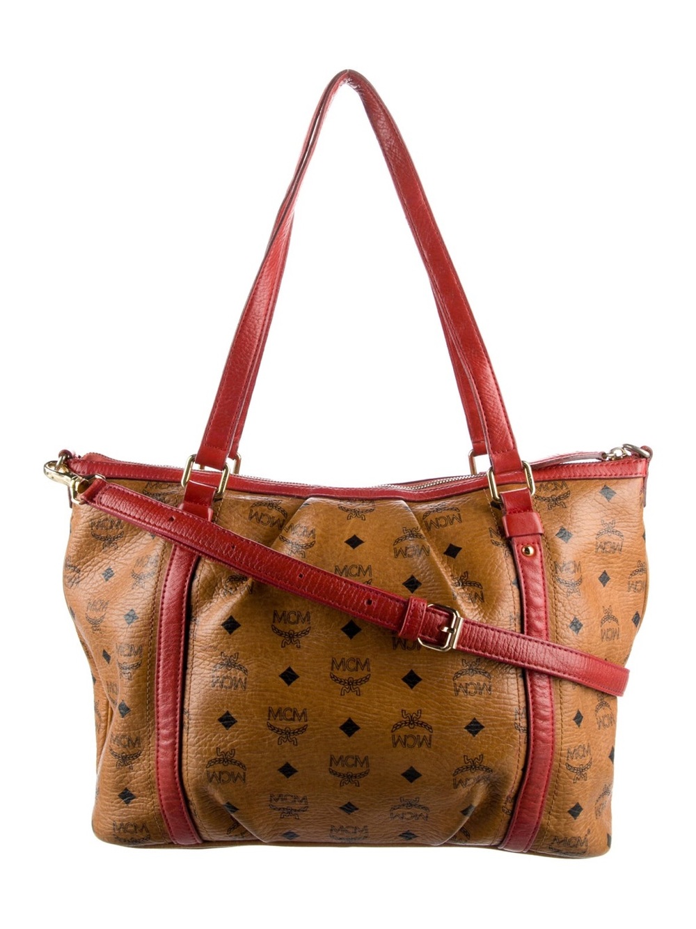 Authentic MCM Cognac Visetos Pleated Tote Bag - Picture 4 of 17